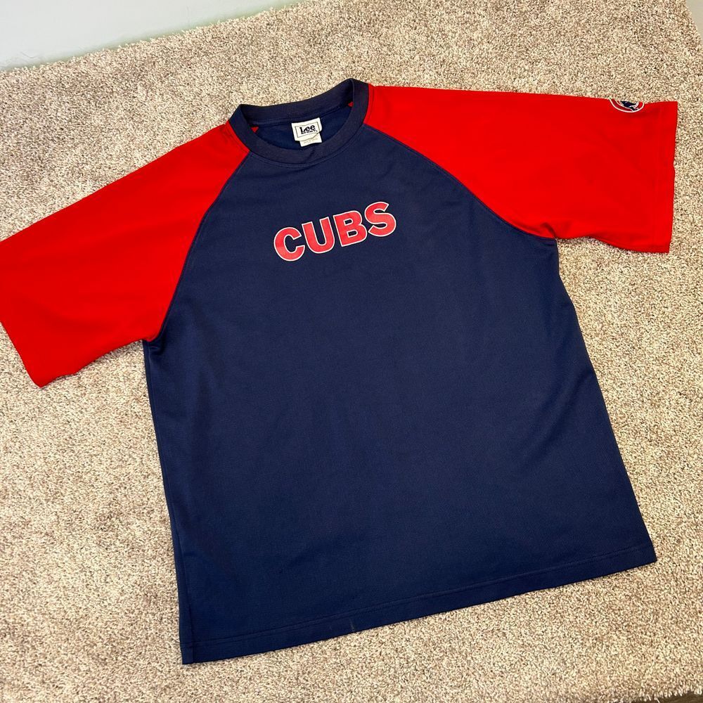 Vintage Chicago Cubs Shirt Lee Sport Men Size XL Blue Red Mesh Spellout Logo